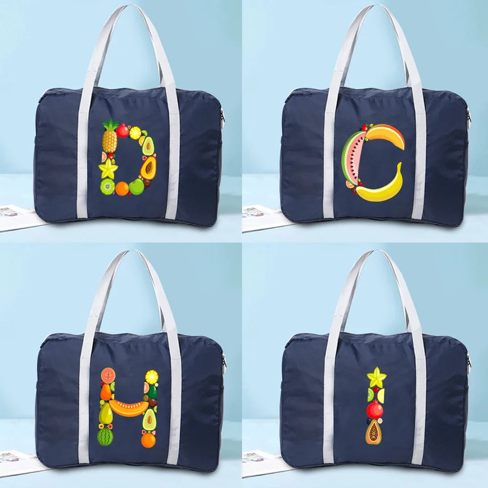 Nylon Foldable Travel Bags Large Capacity Duffle Bag Fruit Printed Women Handbag