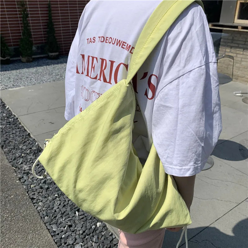 Large Capacity Nylon Drawcord Shopping Bag Underarm Bag