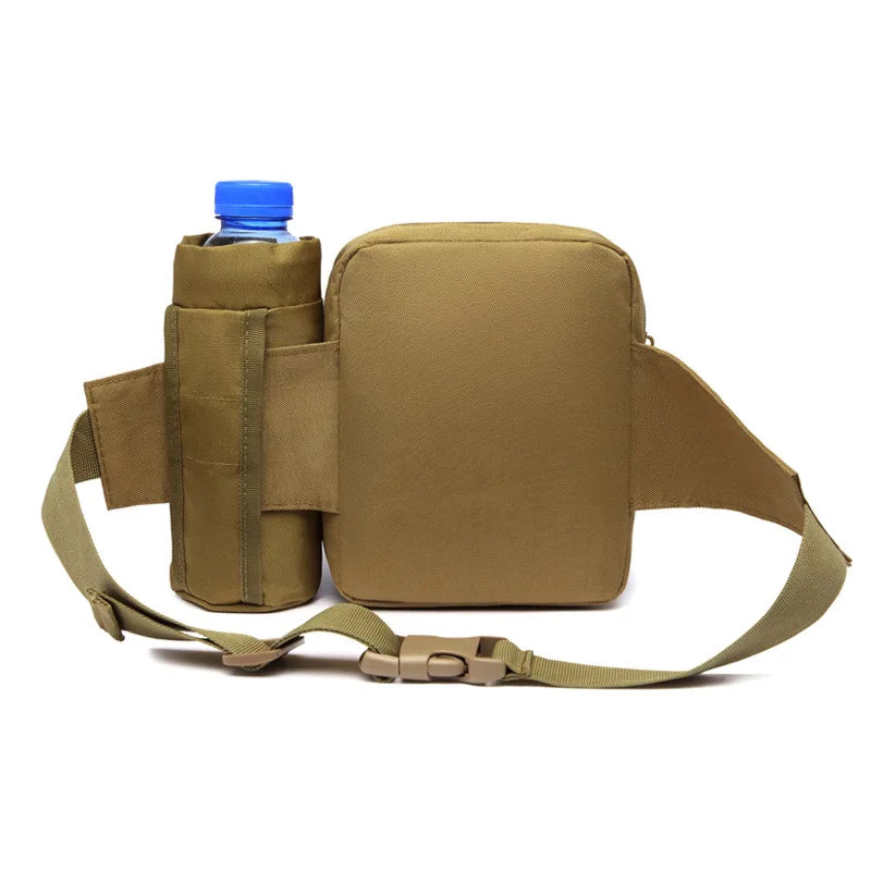 Men Tactical Water Bottle Waist Bag - Waterproof Molle Hiking Climbing Nylon Pac