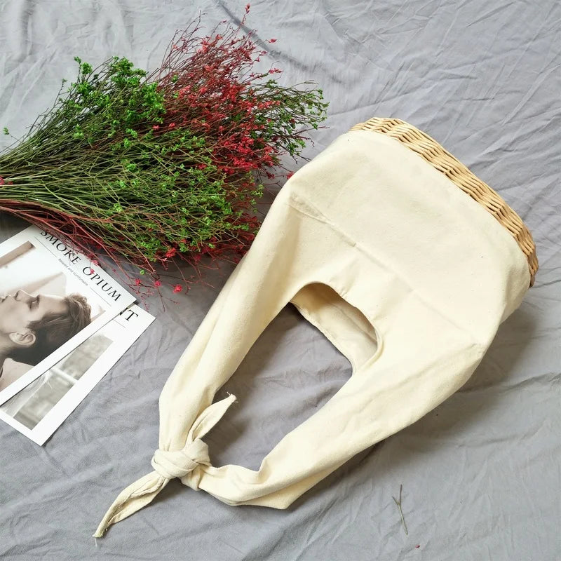 Portable Oval Shoulder Bag Cotton Linen Handbag Large Canvas Hand Bag