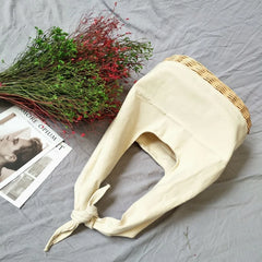 Portable Oval Shoulder Bag Cotton Linen Handbag Large Canvas Hand Bag