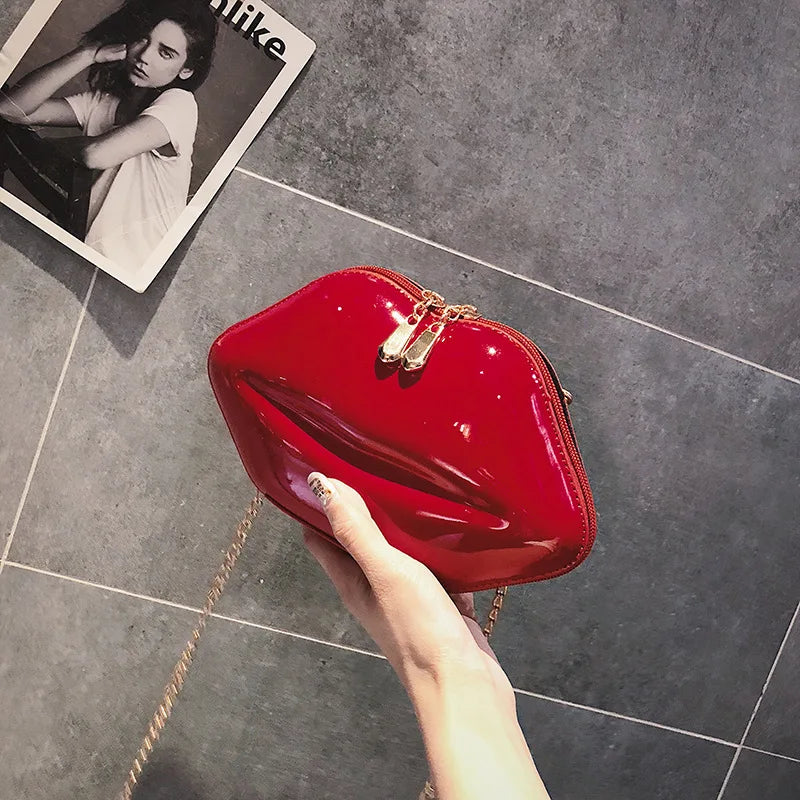 Red Lips Clutch Bag Evening Chain Purse Wedding Party Handbag