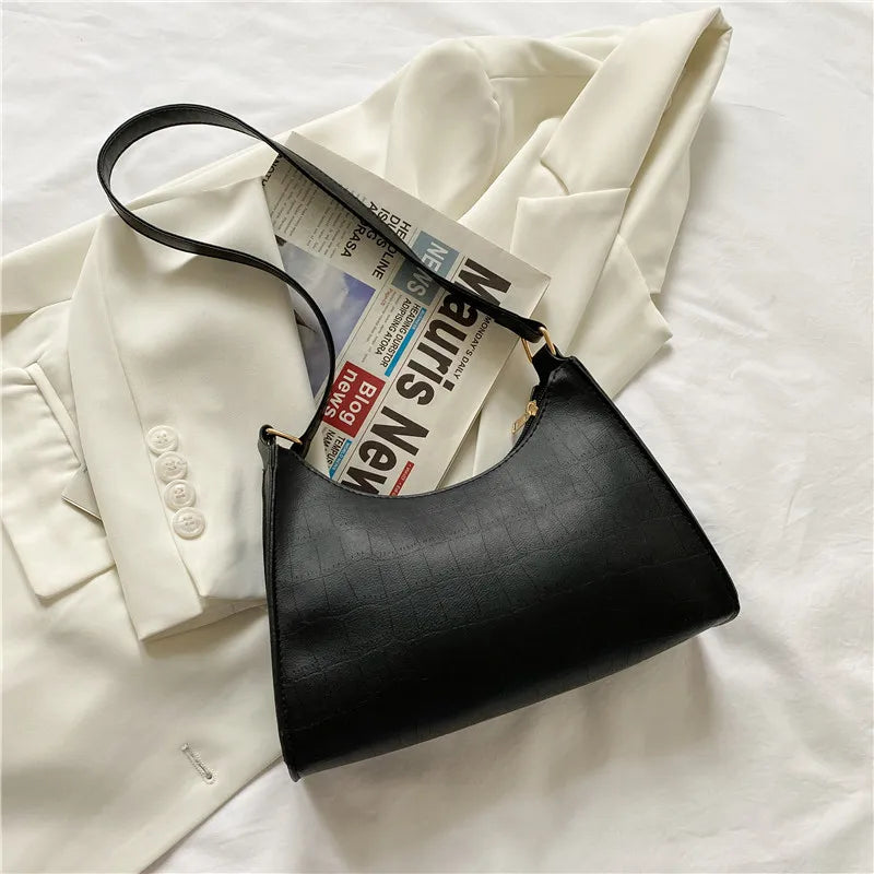 Crocodile Pattern Zip Handbag for Women PU Leather Shoulder Bag