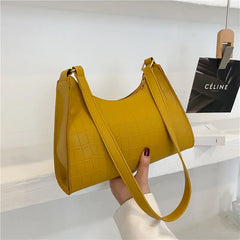 Crocodile Pattern Zip Handbag for Women PU Leather Shoulder Bag