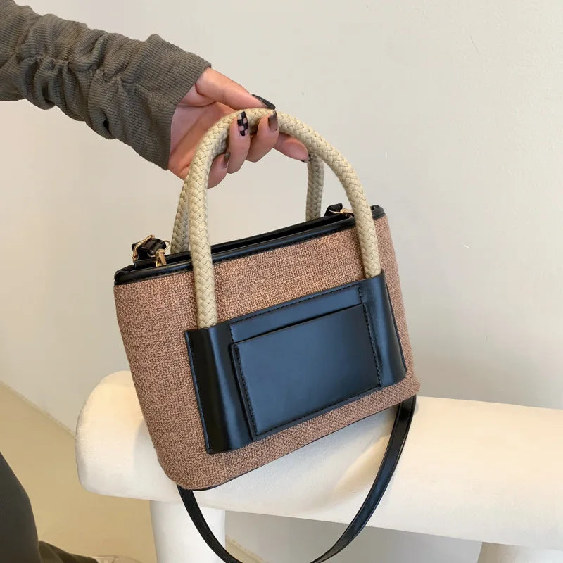 Patchwork Shoulder Bags Casual Tote Small Handbags Rope Top Handle Bags