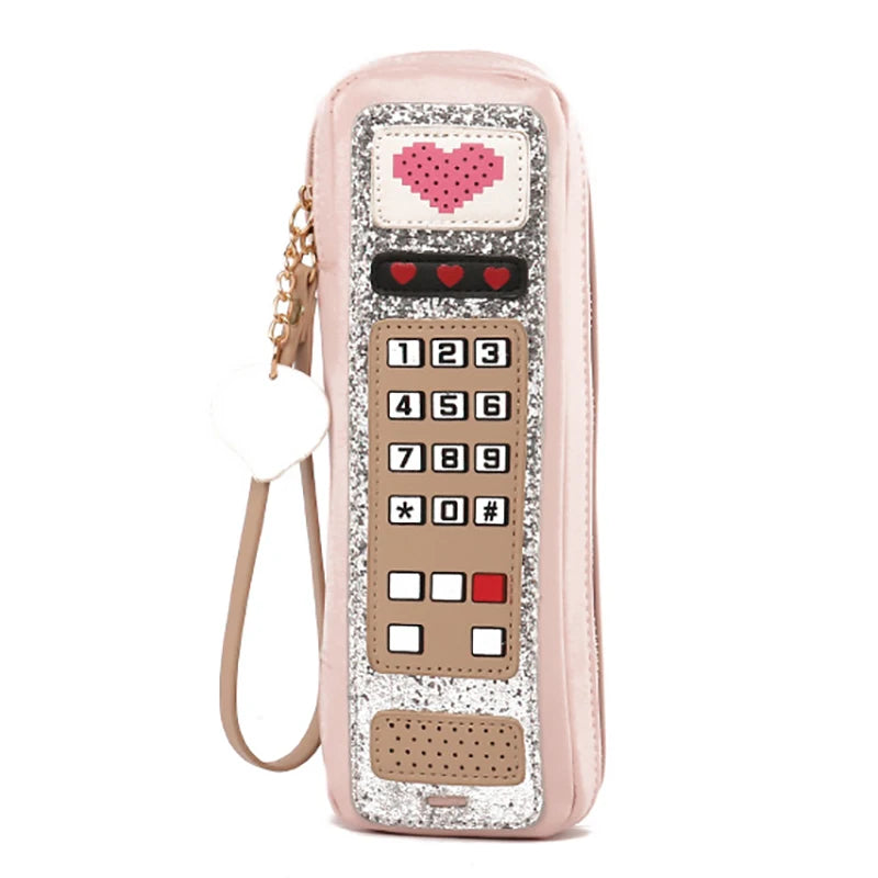 Retro Phone Cartoon Handbag for Women Mini Clutch Female Party Purse