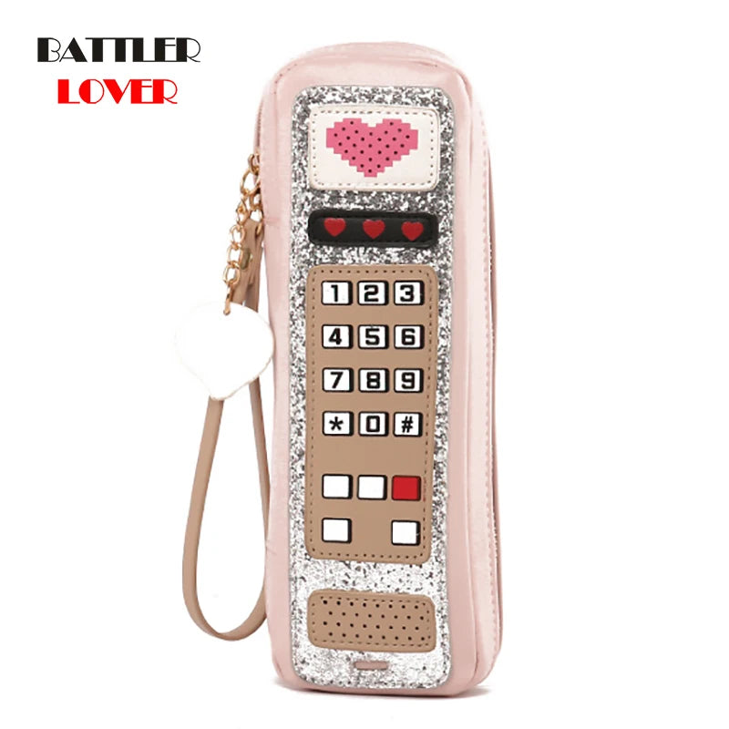 Retro Phone Cartoon Handbag for Women Mini Clutch Female Party Purse