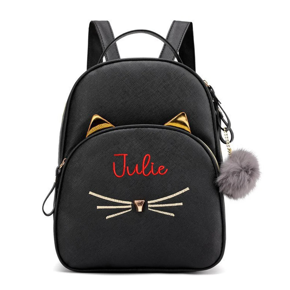 Custom Name Ladies Backpack Embroidered Outdoor Birthday Gift PU Cartoon Mini Ba
