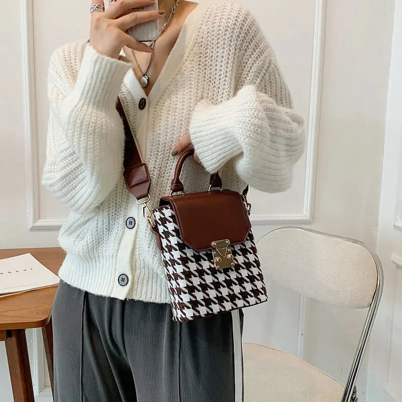 Plaid Patchwork Vintage Small Women Shoulder Crossbody Bag Tote