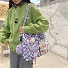 Plaid Shoulder Backpack Large Capacity Students Girl Travel Schoolbag
