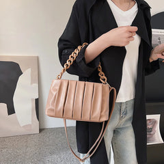 Pleated PU Leather Crossbody Messenger Bag Chain Strap Shoulder Handbag