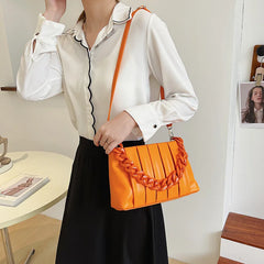 Pleated PU Leather Crossbody Messenger Bag Chain Strap Shoulder Handbag
