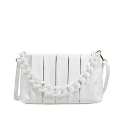 Pleated PU Leather Crossbody Messenger Bag Chain Strap Shoulder Handbag