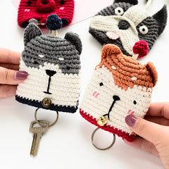 Hand Woven Wool Key Chain Cartoon Dog Key Case