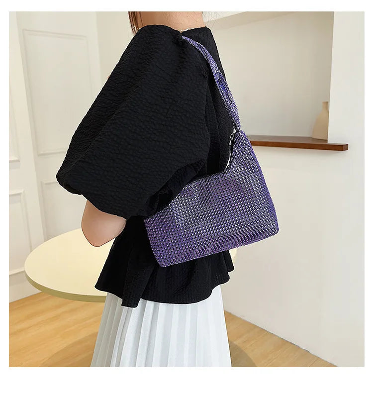 Bright Diamond Shoulder Bag for Women Casual Underarm Handbag