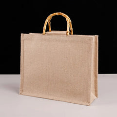 Burlap Jute Shopping Bag with Bamboo Handles