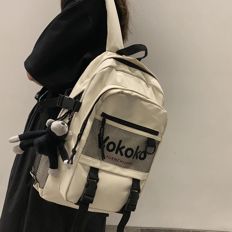 Preppy Red Women Backpack Travel Mesh Female Student College School Bag