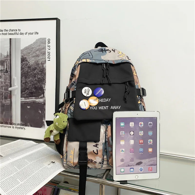 Nylon School Bag Women Backpacks Teenage Rucksack Female