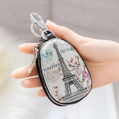 PU Leather Car Key Case Holder Metal Hook Zipper Wallet Mini Storage Bag