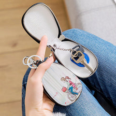 PU Leather Car Key Case Holder Metal Hook Zipper Wallet Mini Storage Bag