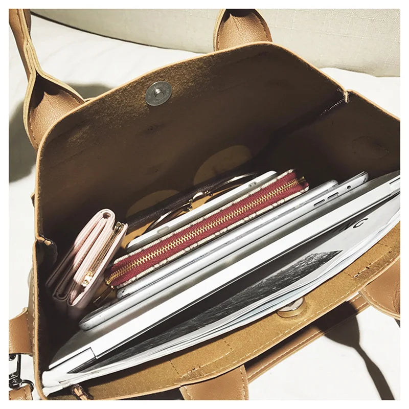 Women's PU Leather Laptop Bag Shoulder Tote Vintage Crossbody Bag