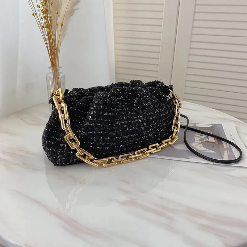 Shoulder Bag High Crossbody Bag With Chain Pleated