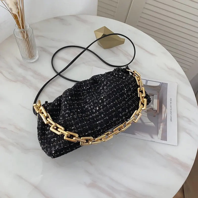 Shoulder Bag High Crossbody Bag With Chain Pleated