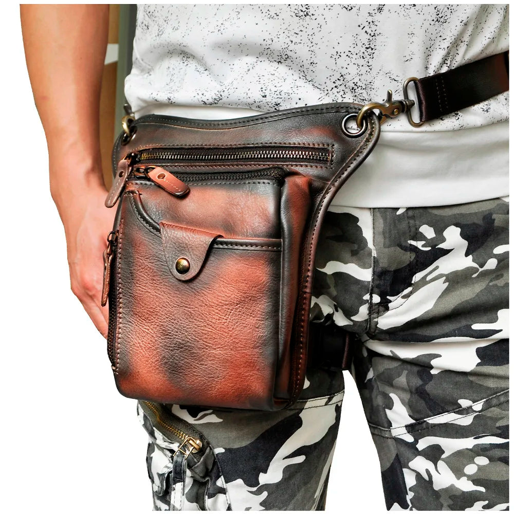 Leather Men Small Messenger Cross Body Bag Travel Fanny Belt Waist Pack