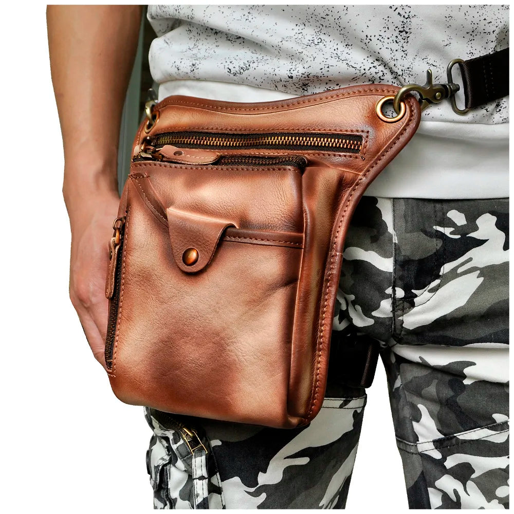 Leather Men Small Messenger Cross Body Bag Travel Fanny Belt Waist Pack