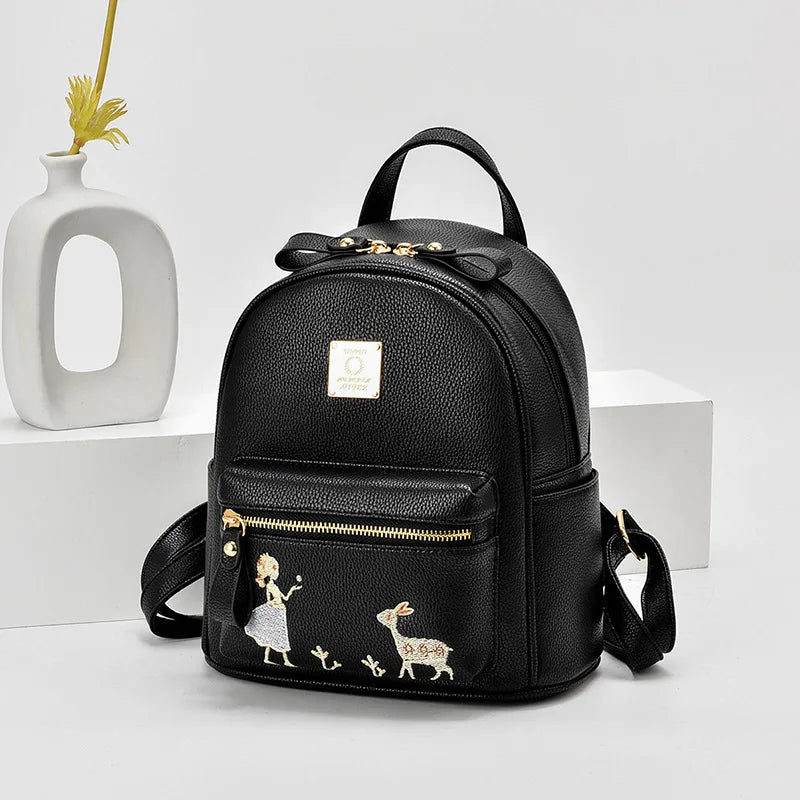 Women Backpack Multi-Pockets PU Leather Shoulder Bag Small Tote Bag