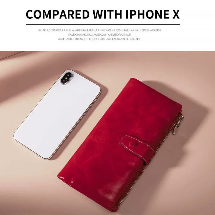 RFID Women Wallet Cowhide Business Long Ladies Wallet Oil Leather Bag