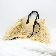 Raffia Woven Bag Shoulder Slung Straw Woven Bag Tassel Handbag