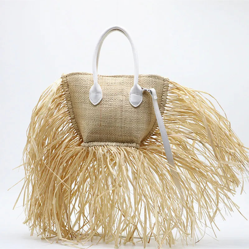 Raffia Woven Bag Shoulder Slung Straw Woven Bag Tassel Handbag