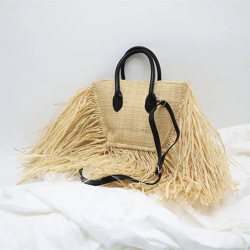 Raffia Woven Bag Shoulder Slung Straw Woven Bag Tassel Handbag