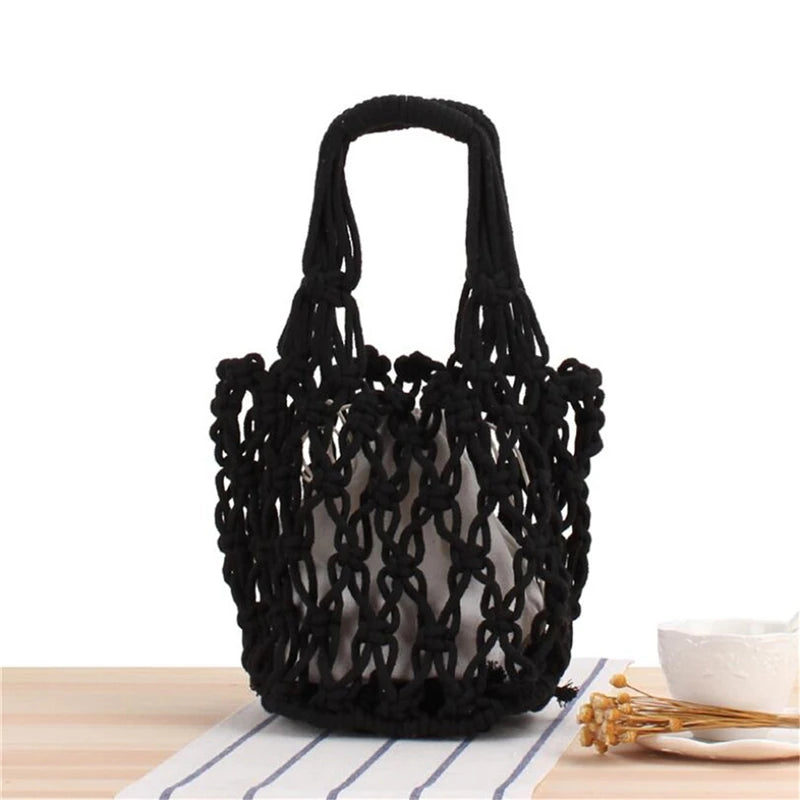 Retro Hollow Vacation Tote Handbag Portable Bucket Bag IL00604
