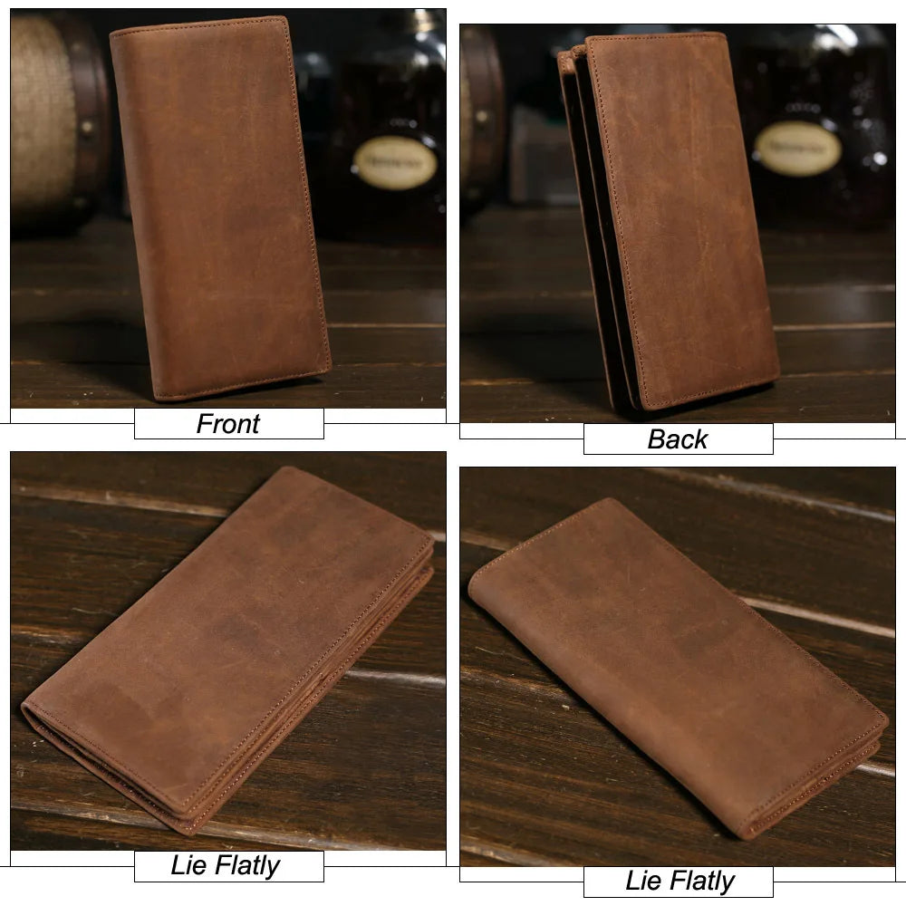 Retro Men Long Wallet Crazy Horse Leather Clutch Wallet