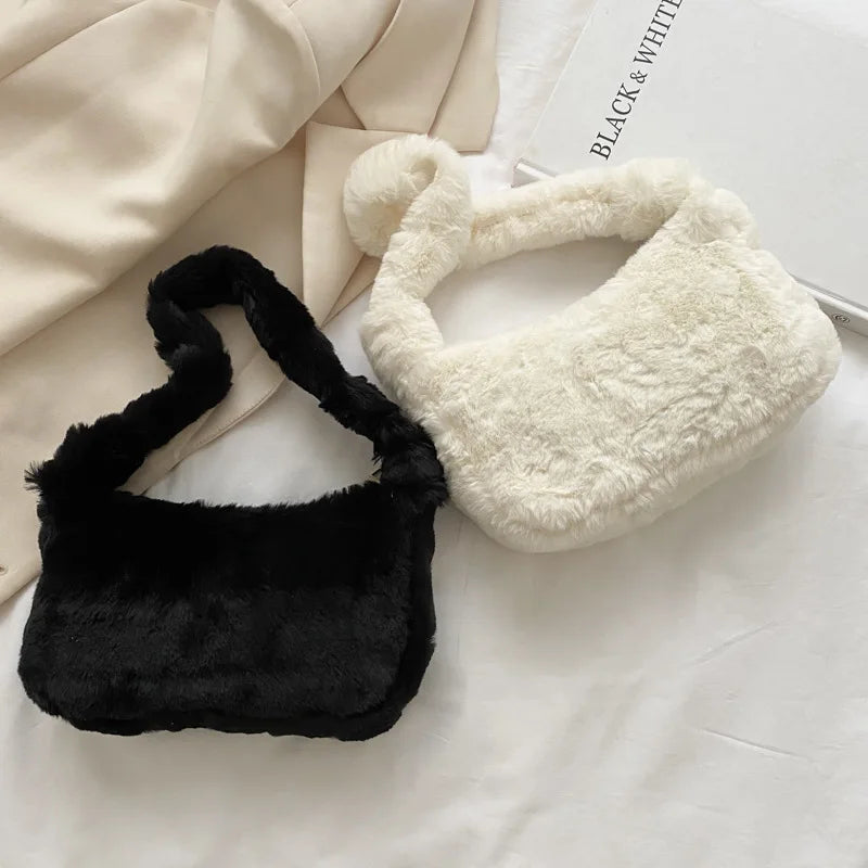 Vintage Furry Armpit Bag Large Capacity Shoulder Bags for Autumn Winter