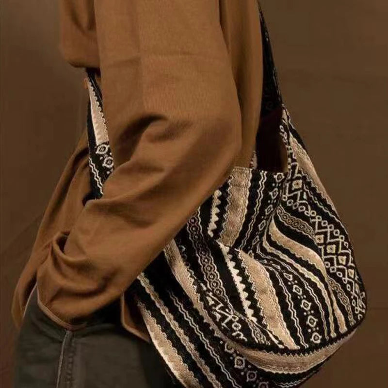 Strip Printing Postman Bag for Women Retro Style