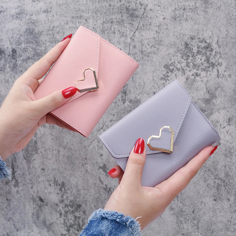Metal Heart-shaped Short Wallet for Women
