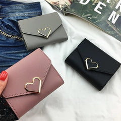 Metal Heart-shaped Short Wallet for Women