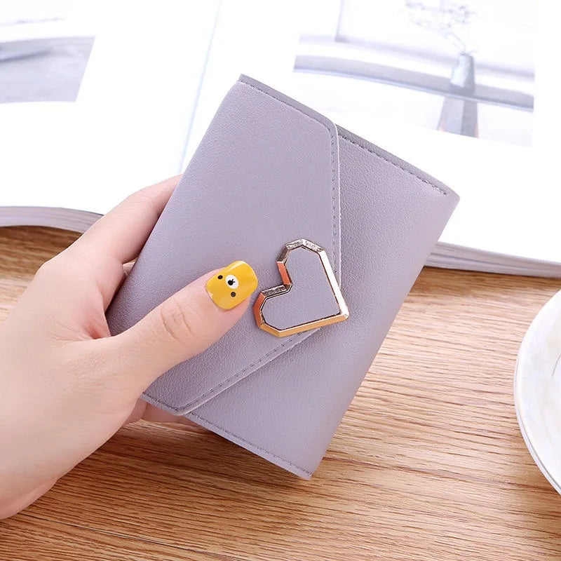 Metal Heart-shaped Short Wallet for Women