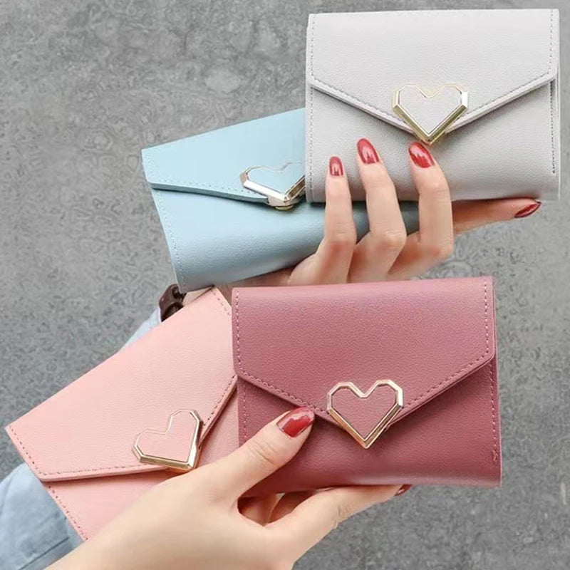 Metal Heart-shaped Short Wallet for Women