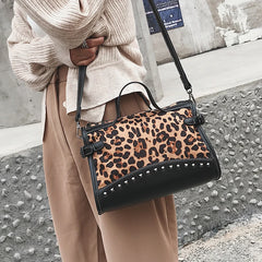 Leopard Leather Handbag Tote Vintage High Shopping Bag Shoulder Bag
