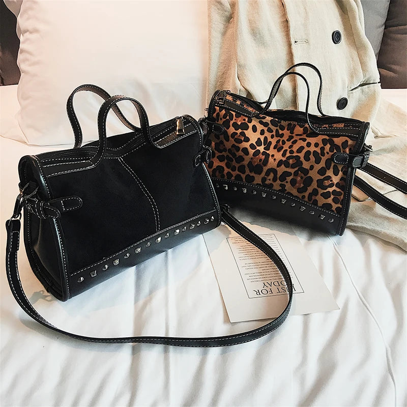 Leopard Leather Handbag Tote Vintage High Shopping Bag Shoulder Bag