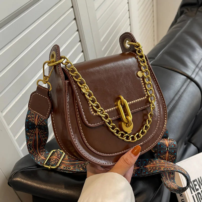 Retro Women Leather Shoulder Bag Chain Crossbody Handbag