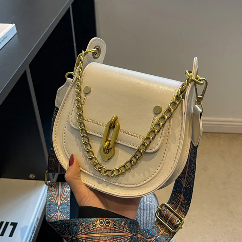 Retro Women Leather Shoulder Bag Chain Crossbody Handbag