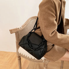 Rhombus Women Bag Embroidery Chain PU Leather Messenger Handbag