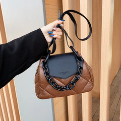 Rhombus Women Bag Embroidery Chain PU Leather Messenger Handbag
