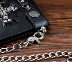 Skulls Cross Money Men's Leather Wallet with Chain