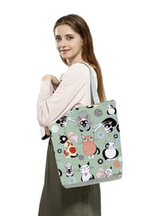 Lovely Cat Printed Tote Bag for Women Work Shoulder Shopping Handbag